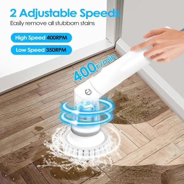Electric Spin Scrubber Cordless Rechargeable Telescopic Cleaning Brush 6 Replaceable Heads